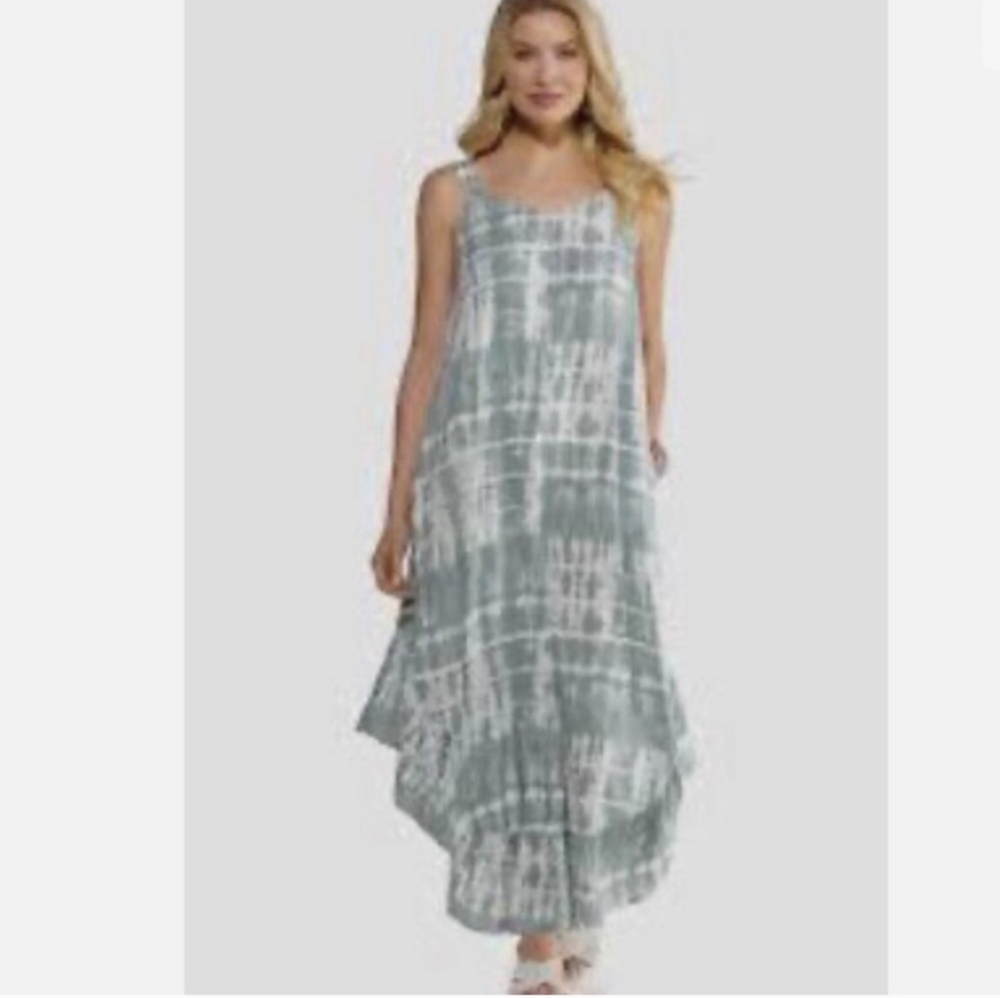 Japna Gray White Tie Dye Ruffled Sleeveless Jumpsuit. Size M